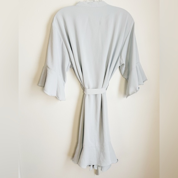 Elegant Belted Pale Blue Lightweight Day Robe w/Ruffled Hem at Sleeve, Bottom - Picture 3 of 12